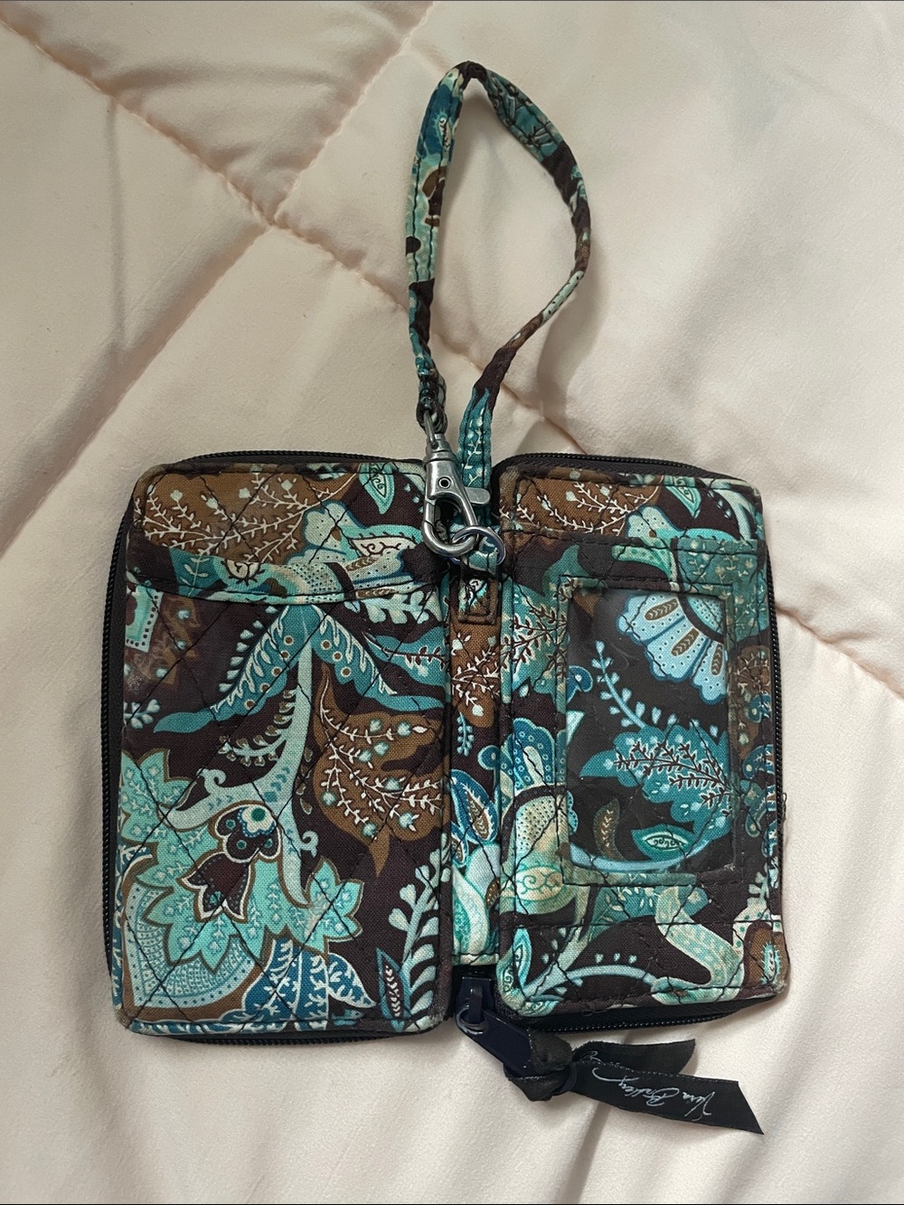 Vera Bradley Teal and Brown Floral Quilted Wristlet
